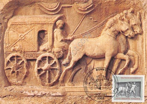 Cartolina Romischer Reisenwagen timbro filatelico 1984 | Immagine principale