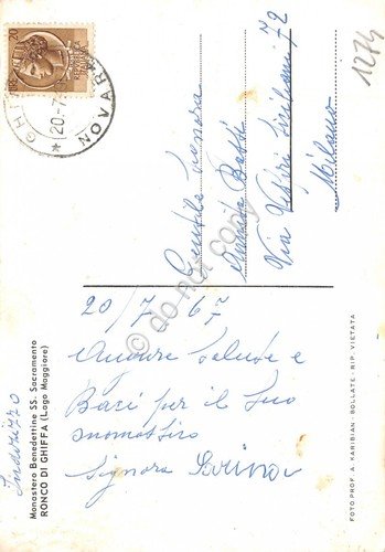 Cartolina Ronco di Ghiffa Monastero Benedettine SS Sacramento 1967 segnata