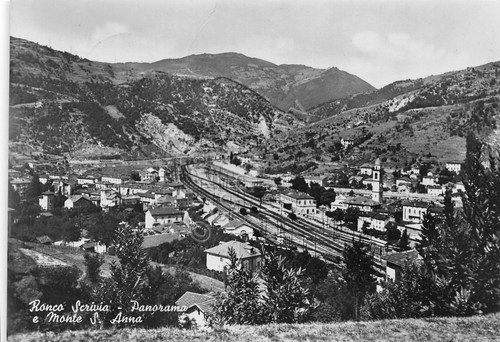 Cartolina Ronco Scrivia panorama paese ferrovia 1951 grinza | Immagine principale