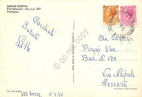 Cartolina Ronco Scrivia Piatrafraccia Panorama 1975