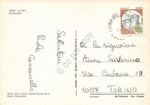 Cartolina Rorà panorama 1981