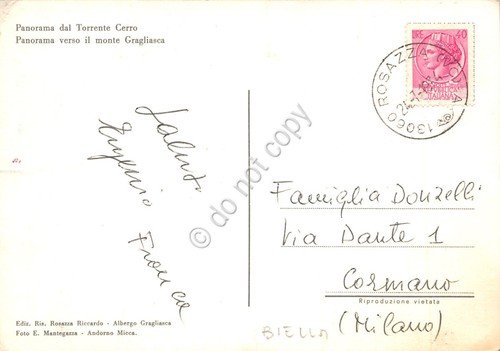 Cartolina Rosazza vedute paese via ponte in ferro Torrente Cerro …