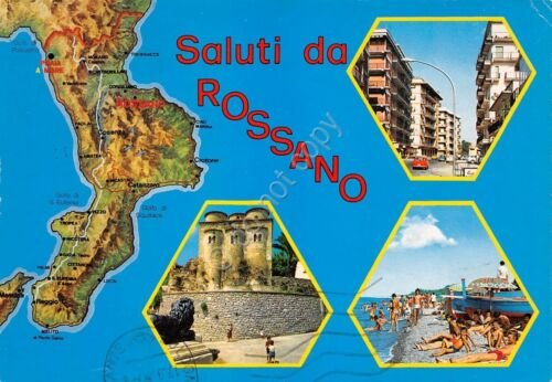 Cartolina Rossano 4 vedute con mappa (Cosenza)