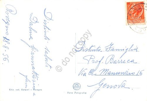 Cartolina Rovegno Panorama colorata 1956
