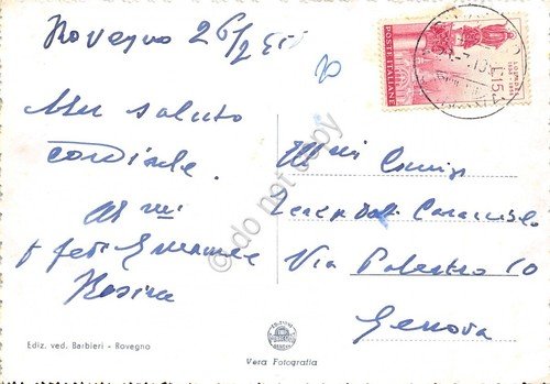 Cartolina Rovegno panorama colorata anni '50