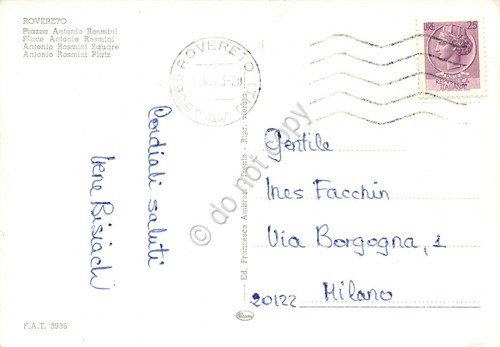 Cartolina Rovereto Piazza Rosmini Caffè sport 1973