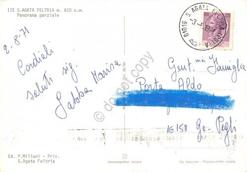 Cartolina S.Agata Feltria Panorama parziale 1971