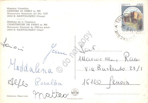 Cartolina S. Bartolomeo Certosa di Pesio entrata 1985 | Immagine Gallery 2