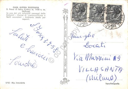 Cartolina S. Fosca vedute varie e stelle alpine 1958