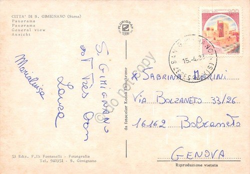 Cartolina S. Gimignano città panorama 1988 | Immagine Gallery 2