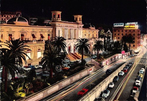 Cartolina S.Remo auto d'epoca notturno timbro targhetta Mostra fiori 1968 | Immagine Gallery 2