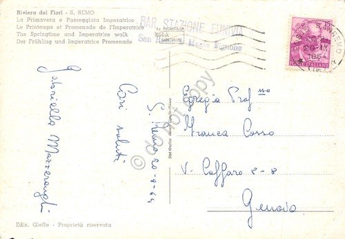 Cartolina S. Remo Primavera e passeggiata Imperatrice Timbro Bar Stazione … | Immagine Gallery 2