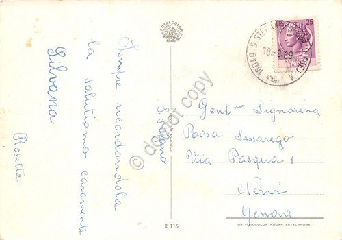 Cartolina S. Stefano d'Aveto Chiesa e strada 1970 (Genova)
