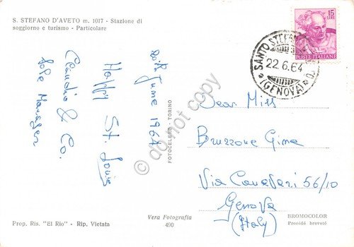 Cartolina S. Stefano d' Aveto panorama parziale con panchina 1964