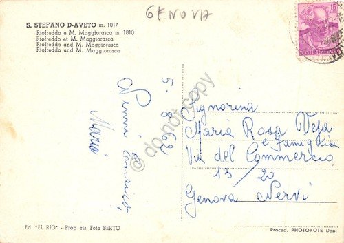 Cartolina S. Stefano d' Aveto Riofreddo e M. Maggiorasca 1962 …