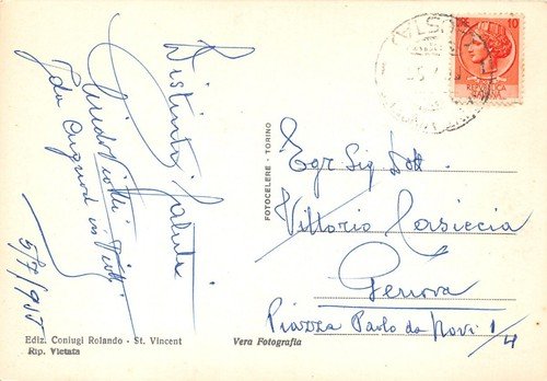 Cartolina Saint Vincent Panorama da terrazzo della Fonte 1955