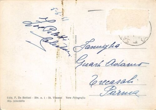 Cartolina Saint Vincent Panorama donna in costume tradizionale 1951