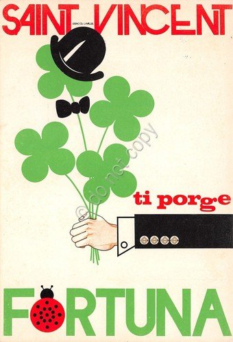 Cartolina Saint Vincent ti porge fortuna illustrata quadrifoglio casinò 1985 | Immagine principale