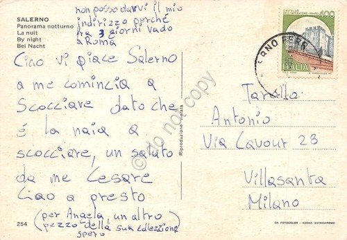 Cartolina Salerno panorama notturno