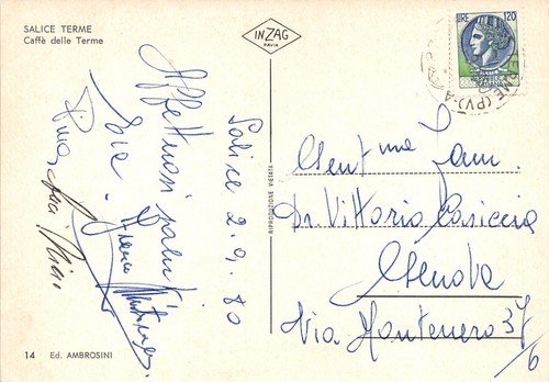 Cartolina Salice Terme Caffè delle Terme 1980