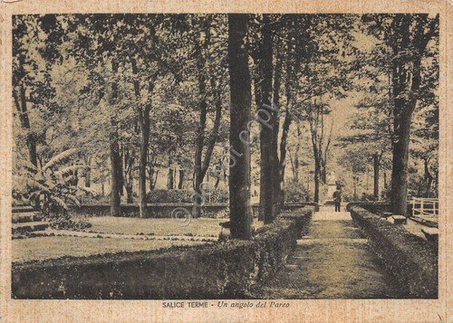 Cartolina Salice Terme Parco animata 1939 ingiallita