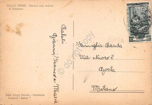 Cartolina Salice Terme Piscina con Veduta di Nazzano animata | Immagine Gallery 2