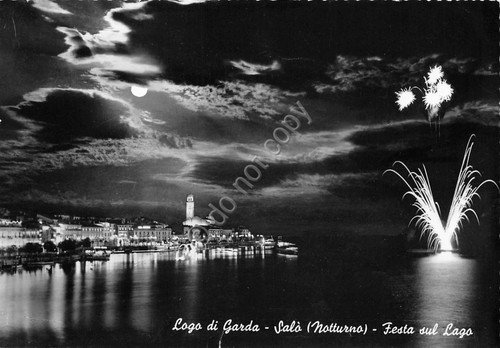 Cartolina Salò Notturno festa sul Lago fuochi d'artificio 1961 bordo …