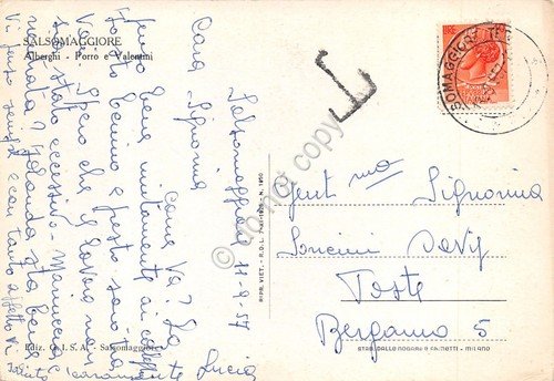 Cartolina Salsomaggiore Alberghi Porro e Valentini 1957 tassata | Immagine Gallery 2