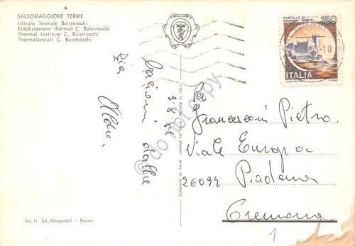 Cartolina Salsomaggiore Istituto Termale Baistrocchi 1981 (Parma)