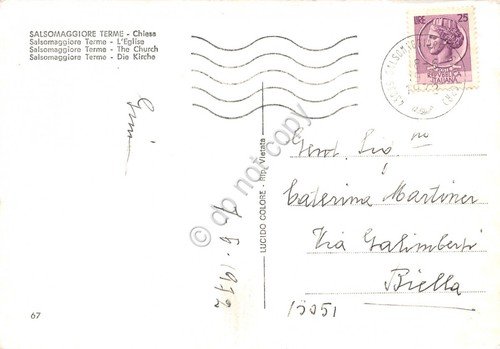 Cartolina Salsomaggiore Terme Chiesa 1972 (Parma)