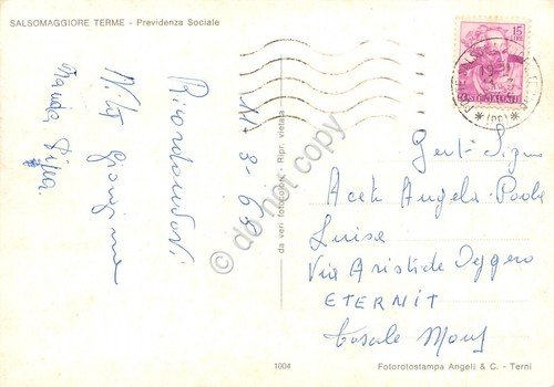 Cartolina Salsomaggiore Terme Previdenza Sociale 1965