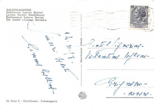 Cartolina Salsomaggiore Terme Stabilimento Berzieri 1958