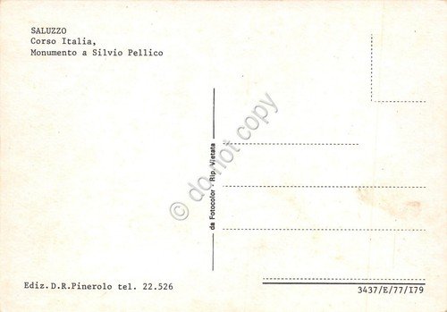 Cartolina Saluzzo Corso Italia Monumento a Silvio Pellico animata auto