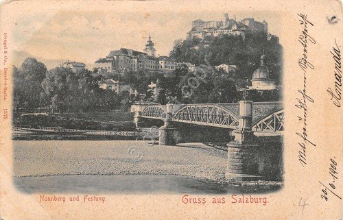 Cartolina Salzburg Gruss aus Nonnberg und Festung 1900