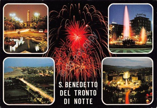 Cartolina San Benedetto del Tronto vedute varie notturno fuochi artificio … | Immagine principale