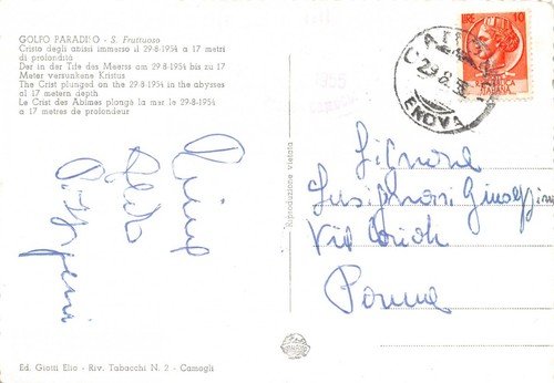 Cartolina San Fruttuoso Cristo degli Abissi e panorama spiaggia 1955 … | Immagine Gallery 2