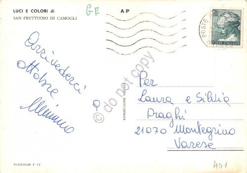 Cartolina San Fruttuoso di Camogli panorama baia dall'alto 1957 (Genova)