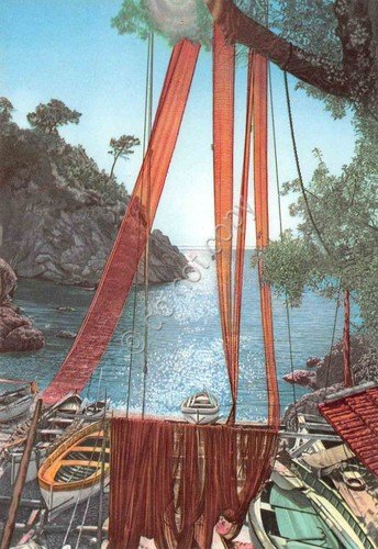 Cartolina San Fruttuoso di Camogli reti pescatori | Immagine principale