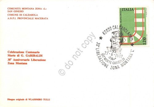 Cartolina San Ginesio Caldarola Centenario Morte Garibaldi Illustrata Tulli 1982