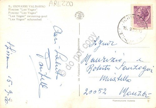 Cartolina San Giovanni Valdarno Piscina Las Vegas animata 1970