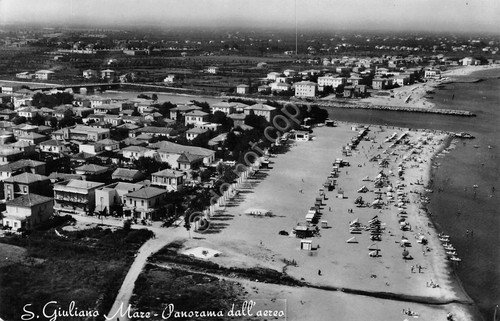 Cartolina San Giuliano Mare Panorama aereo spiaggia 1958 grinza | Immagine principale
