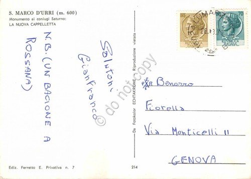 Cartolina San Marco d'Urri la Nuova Cappelletta 1979