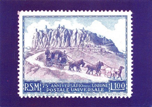 Cartolina San Marino 75 Anniversario Unione postale 1987