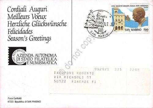 Cartolina San Marino 75 Anniversario Unione postale 1987 grinze