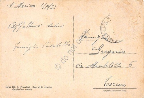 Cartolina San Marino Rocca e panorama 1953 ingiallita