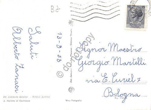 Cartolina San Martino di Castrozza panorama 1958 (Trento)