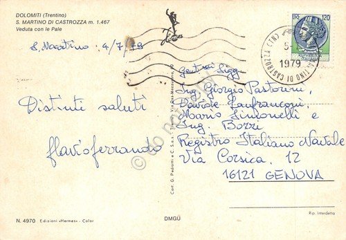 Cartolina San Martino di Castrozza veduta con le Pale via …