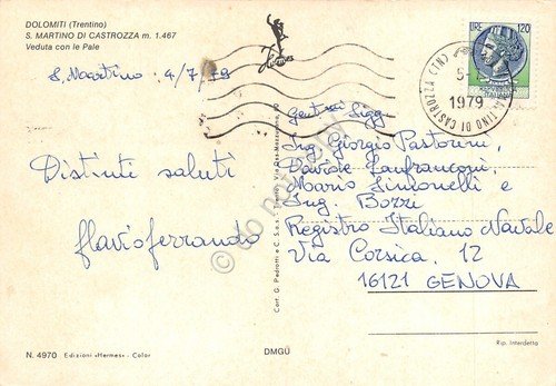 Cartolina San Martino di Castrozza veduta con le Pale via …