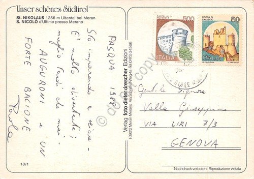 Cartolina San Nicolò d'Ultimo Merano panorama 1988