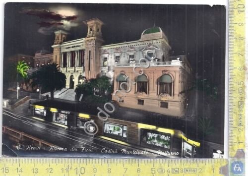 Cartolina San Remo Casinò Municipale Notturno colorata 1955 (Imperia)
